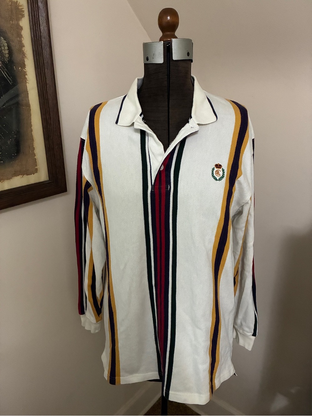 Vintage Chaps Ralph Lauren Long Sleeve Striped Rugby Polo Shirt